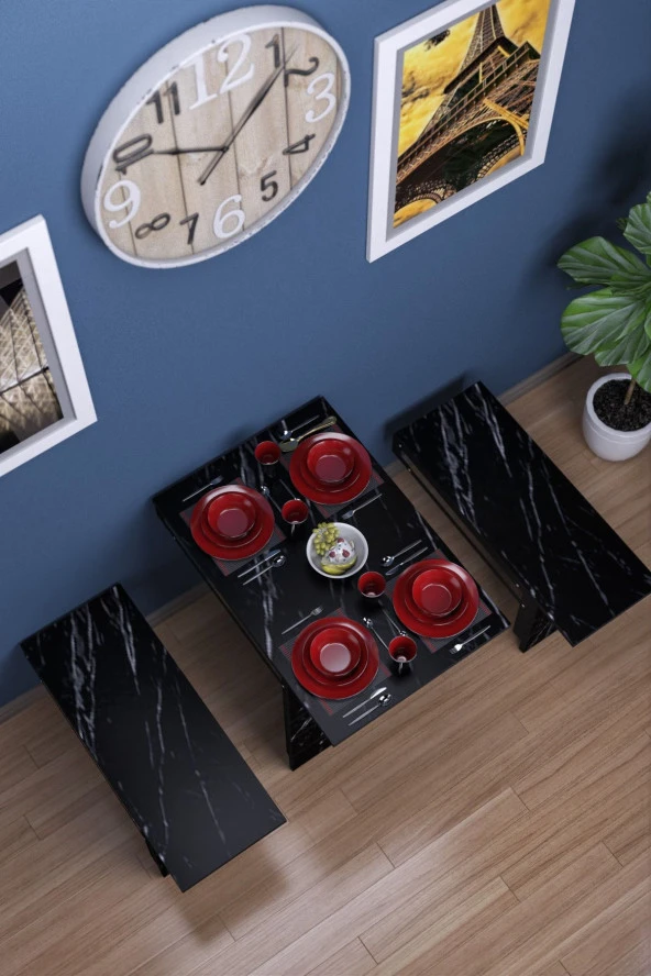 Mokaparkavm Firuze Duvara Monte Katlanabilir 2 Tabureli Pratik Yemek Masası Balkon Masası - 2