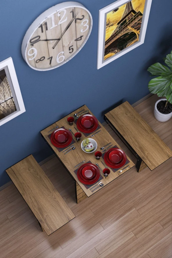 Mokaparkavm Firuze Duvara Monte Katlanabilir 2 Tabureli Pratikyemek Masası Mutfak Masası Balkon Masası - 3