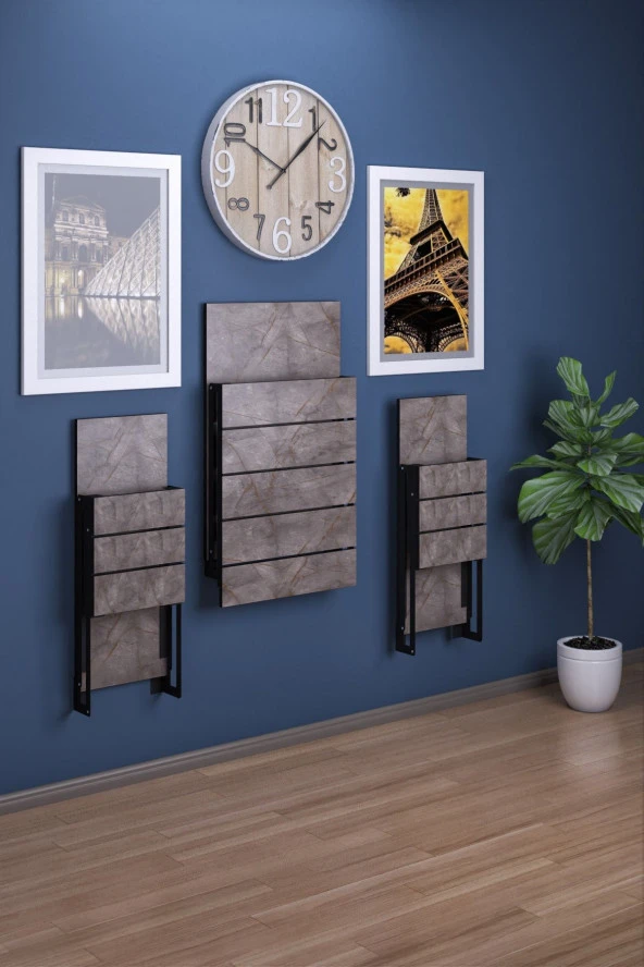 Mokaparkavm Firuze Duvara Monte Katlanabilir 2 Tabureli Pratik Yemek Masası Mutfak Masası Balkon Masası - Resim 2