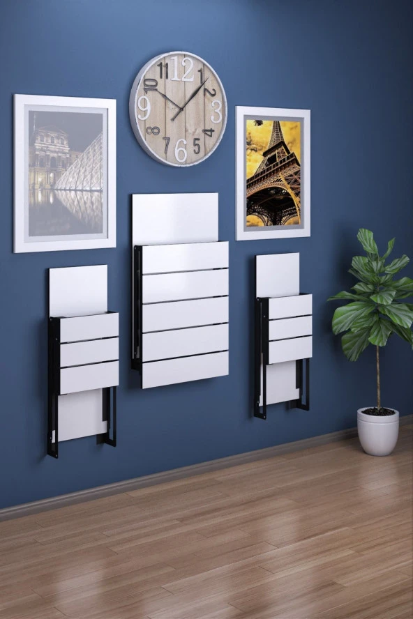 Mokaparkavm Firuze Duvara Monte Katlanabilir 2 Tabureli Yemek Masası Balkon Masası - 4