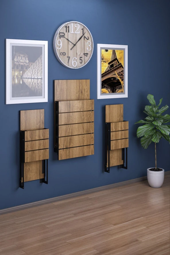 Mokaparkavm Firuze Duvara Monte Katlanabilir 2 Tabureli Pratikyemek Masası Mutfak Masası Balkon Masası - 4