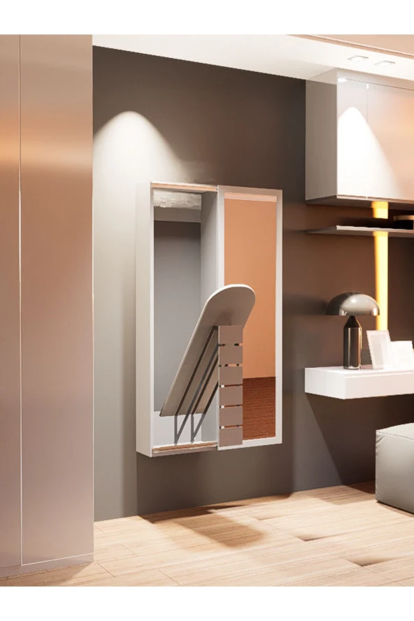 Mokaparkavm Aydınlık Ütü Masası Aynalı Dolaplı Katlanabilir Ütü Masası - 3