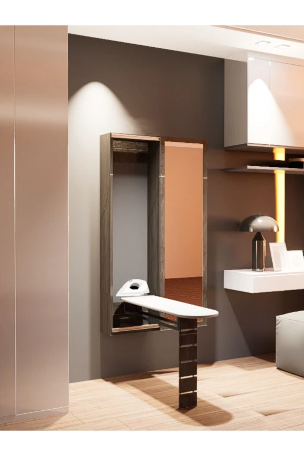 Mokaparkavm Aydınlık Ütü Masası Aynalı Dolaplı Katlanabilir Ütü Masası - 3