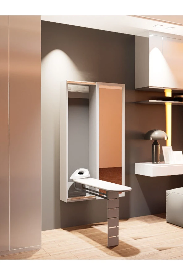 Mokaparkavm Aydınlık Ütü Masası Aynalı Dolaplı Katlanabilir Ütü Masası - 4