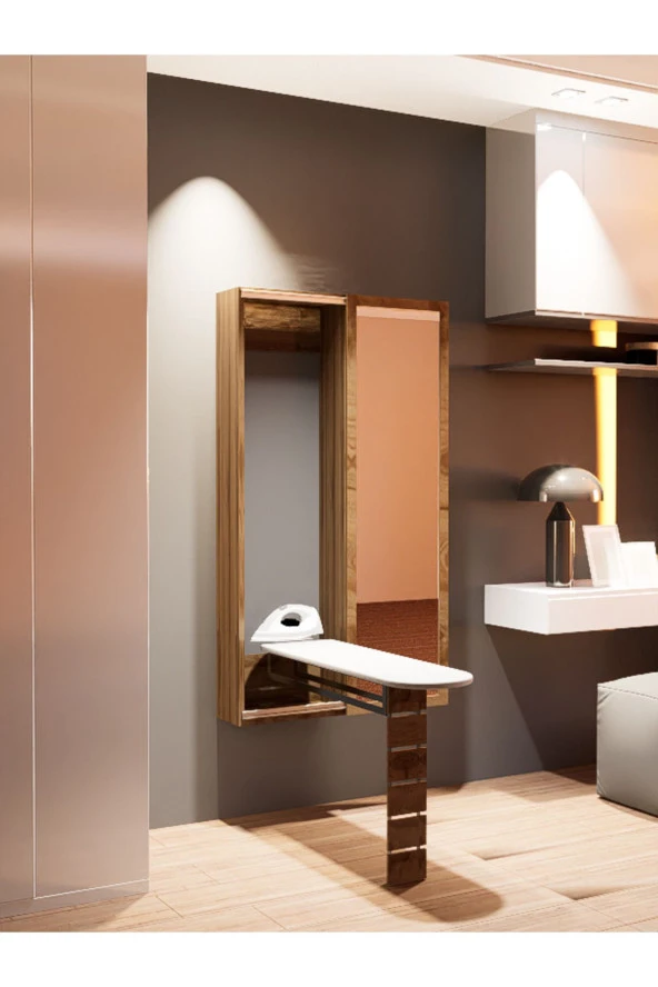 Mokaparkavm Aydınlık Ütü Masası Aynalı Dolaplı Katlanabilir Ütü Masası - 4