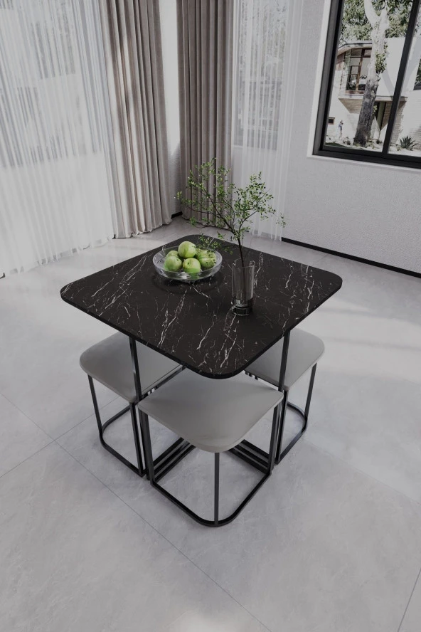 Mokaparkavm Rüzgar Dekoratif Oval Tabureli Yemek Masası