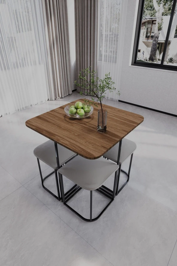 Mokaparkavm Rüzgar Dekoratif Oval Tabureli Yemek Masası