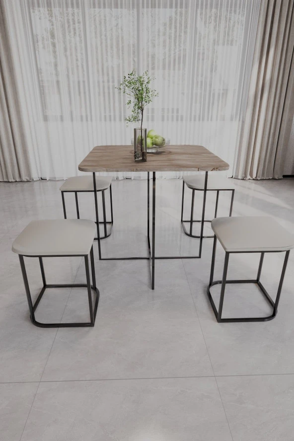 Mokaparkavm Rüzgar Dekoratif Oval Tabureli Yemek Masası - 2