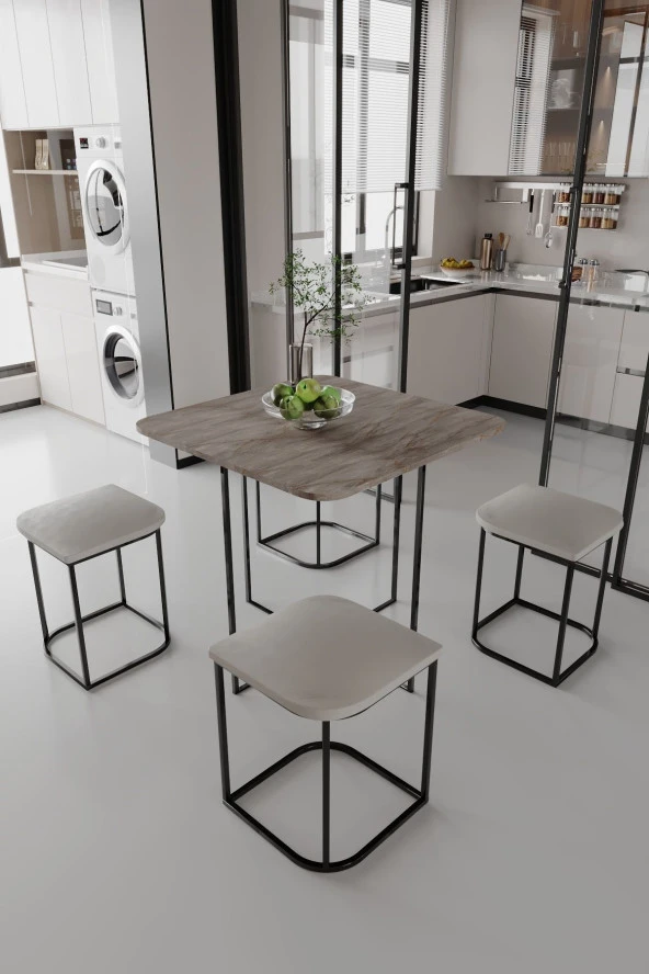 Mokaparkavm Rüzgar Dekoratif Oval Tabureli Yemek Masası - 3