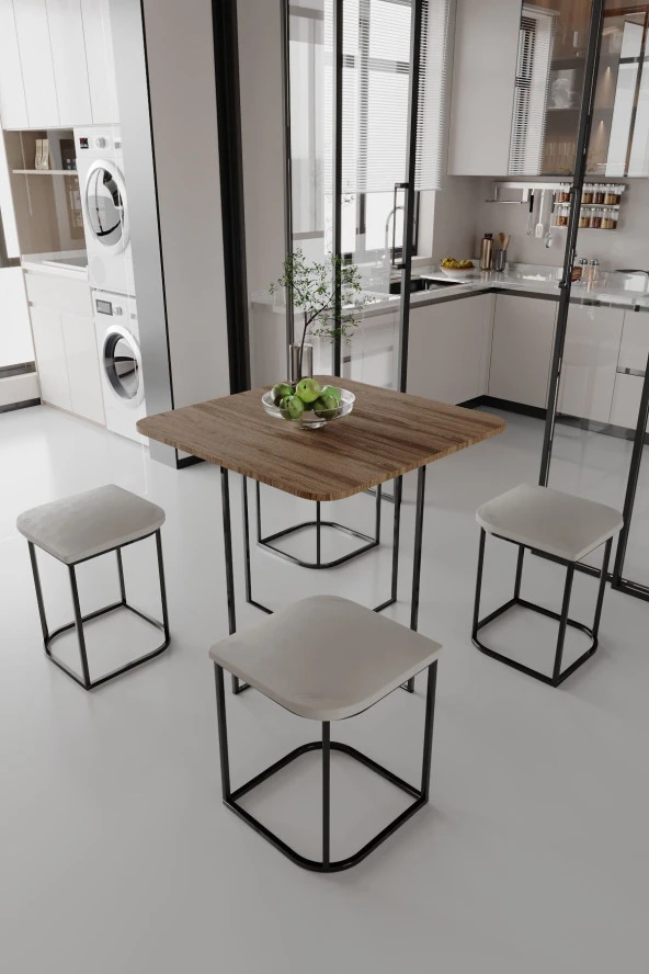 Mokaparkavm Rüzgar Dekoratif Oval Tabureli Yemek Masası - 3