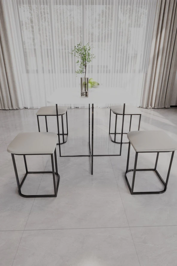 Mokaparkavm Rüzgar Dekoratif Oval Tabureli Yemek Masası - 3