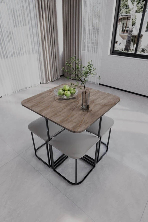 Mokaparkavm Rüzgar Dekoratif Oval Tabureli Yemek Masası - 4