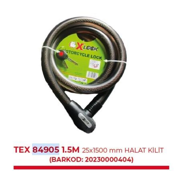 XBYC 84905 1.5Metre 25×1500 mm Halat Kilit Anahtarlı Yüksek Güvenlikli Motosiklet Kilidi - 4