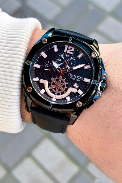 Ferrucci Function FCF.03276FK.05 Deri Kordon Erkek Kol Saati - Resim 2