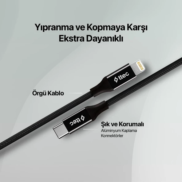 Ttec 20W 1.5 Metre Type C To İphone Lightning Şarj ve Data Kablosu, Örgü Halat Tipi 20W Lightning Kablo - 2