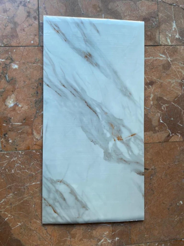Renkli Duvarlar 60x30cm Shiny Alaca Renkli Mermer Desen Yapışkanlı Karavan Prefabrik Banyo Wc Duvar Kaplama Paneli - 2