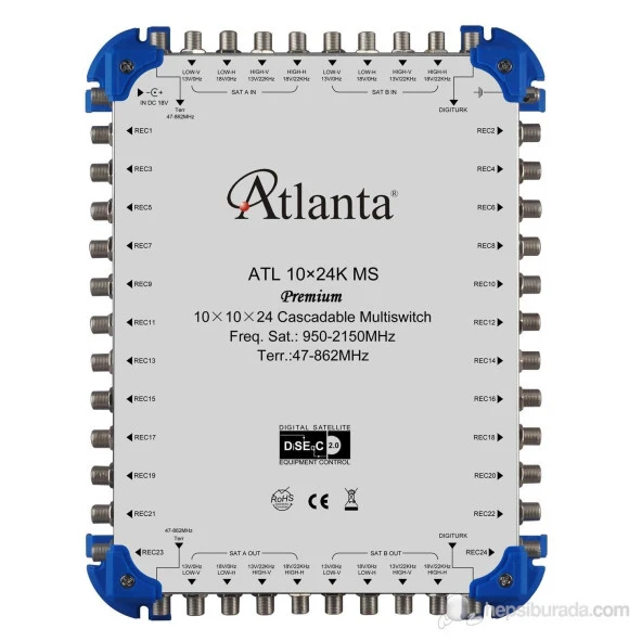 Atlanta 10/24 10x24 Santral Merkezi Sistem Multiswitch ( Geçişli Kaskatlı / Karasal Aktif )