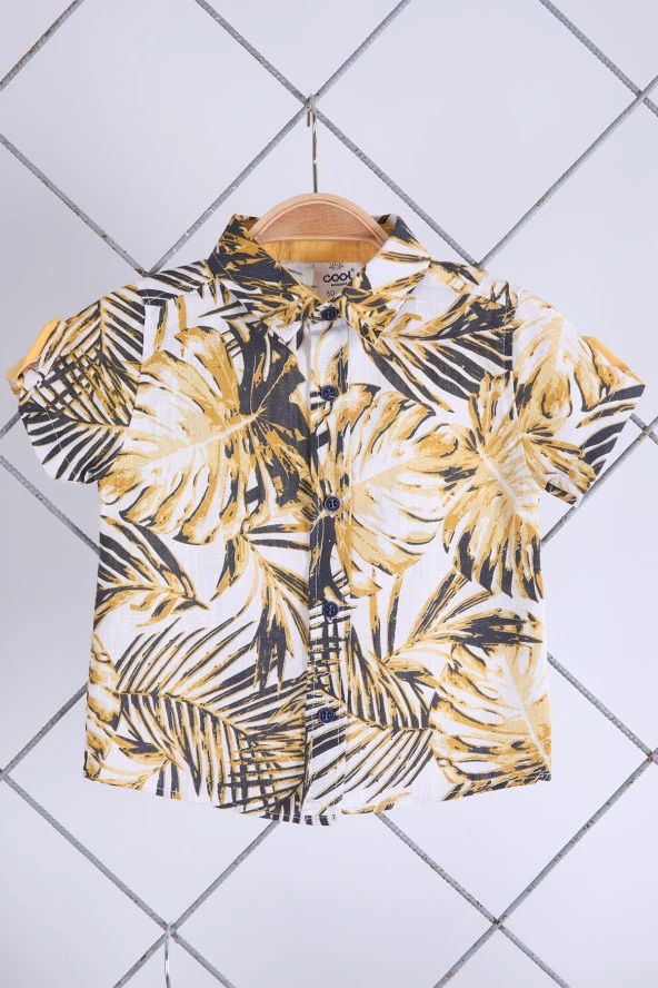 Babyhola Pamuk Botanik Desenli Gömlek Kot Şort Erkek Bebek Çocuk Bayramlık Takım Elbise Safari Doğum Günü Konsept 22343 - 3