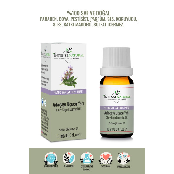 Adaçayı (Acı Elma) Uçucu Yağı 10 ml %100 Saf ve Doğal Misk Ada Çayı Clary Sage Essential Oil