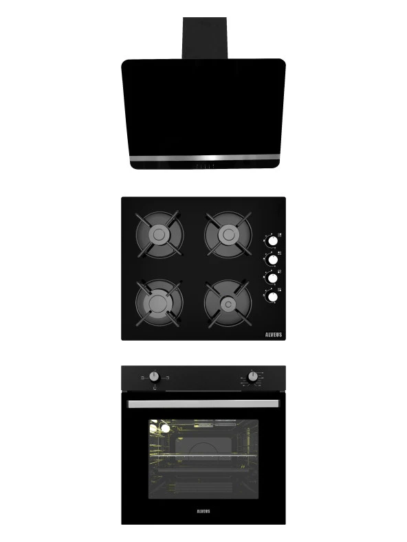 Alveus New 604 Sıyah Cam 3Lu Ankastre Set (Bindesıt-Gls640-Mfa604)