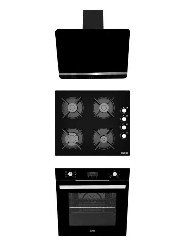 ALVEUS NEW 627 SİYAH CAM 3LÜ ANKASTRE SET (BİNDESİT-GLS640-MFA627)