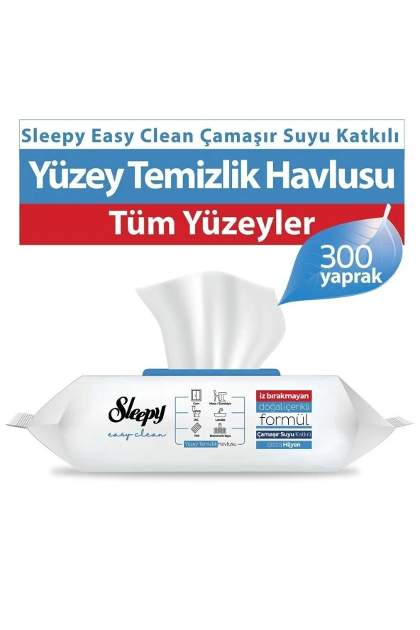 SleepyEasy Clean Çamaşır Suyu Katkılı Yüzey Temizlik Havlusu 3X100 (300 Yaprak)