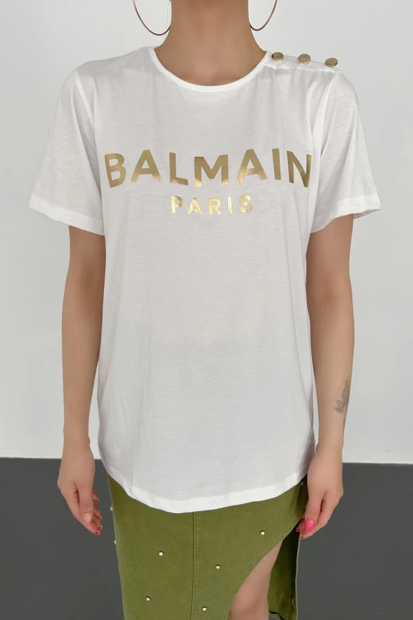 Balmain Paris Baskılı T-Shirt - Beyaz - 2
