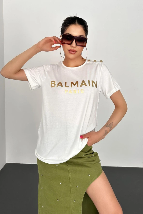 Balmain Paris Baskılı T-Shirt - Beyaz - 3