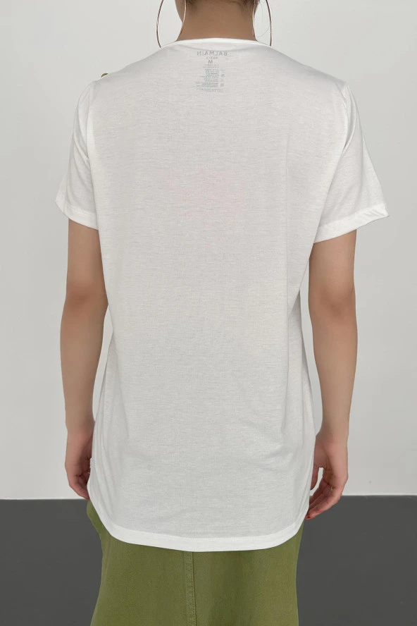 Balmain Paris Baskılı T-Shirt - Beyaz - 5