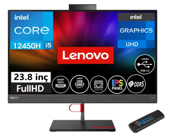 Lenovo All-In-One Thinkcentre Neo 50A Intel® Core™ I5-12450H 16GB 2tb SSD 23.8" Fhd IPS WINDOWS11HOME All In One Bilgisayar F12B800DHTX12+ZETTAUSBBELLEK