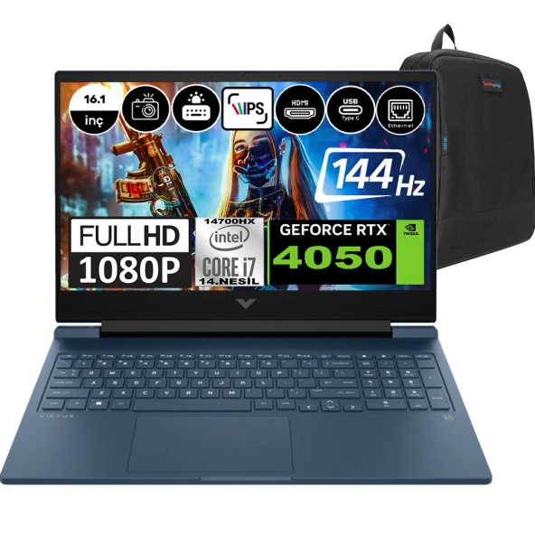 Hp Victus 16-R1051NT Intel Core I7-14700HX 64GB Ddr5 2tb SSD RTX4050-6GB 16.1 Inç 144HZ Full Hd Windows 11 Pro Gaming Laptop 9J253EAP09 + Weblegelsin Çanta