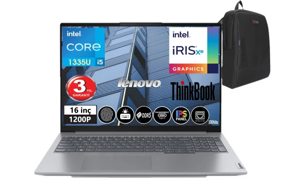 Lenovo Thinkbook 16 Gen6 Irl Intel I5 1335U 16GB Ddr5 Ram 1tb SSD 16" Wuxga (1920X1200) WINDOWS11HOME Taşınabilir Bilgisayar TB21KH001ETR11+WEBLEGELSINÇANTA