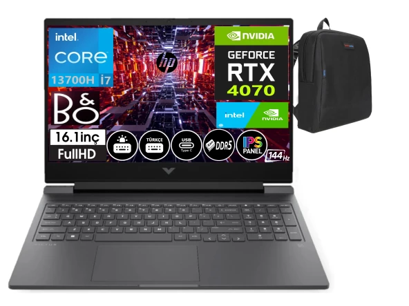 Hp Victus 16-R0072NT Intel Core I7 13700H 64GB Ddr5 Ram 1tb SSD 8gb RTX4070 16.1 Inç 144Hz IPS Fhd Freedos Taşınabilir Bilgisayar 8W8A4EA08+WEBLEGELSINÇANTA
