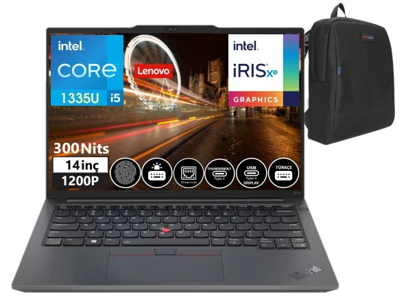 Lenovo Thinkpad E14 Gen5 Intel Core I5 1335U 16GB 512GBSSD 14" Wuxga IPS WINDOWS11PRO Taşınabilir Bilgisayar TB21JK0004TX17+WEBLEGELSINÇANTA