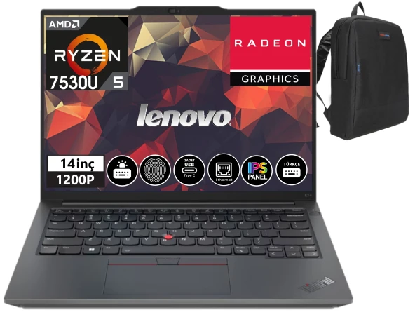 Lenovo Thinkpad E14 Gen5 Amd Ryzen™ 5 7530U 24GB 256GB SSD 14" WINDOWS11HOME Wuxga IPS Dizüstü Bilgisayar TB21JR0009TX25+WEBLEGELSINÇANTA