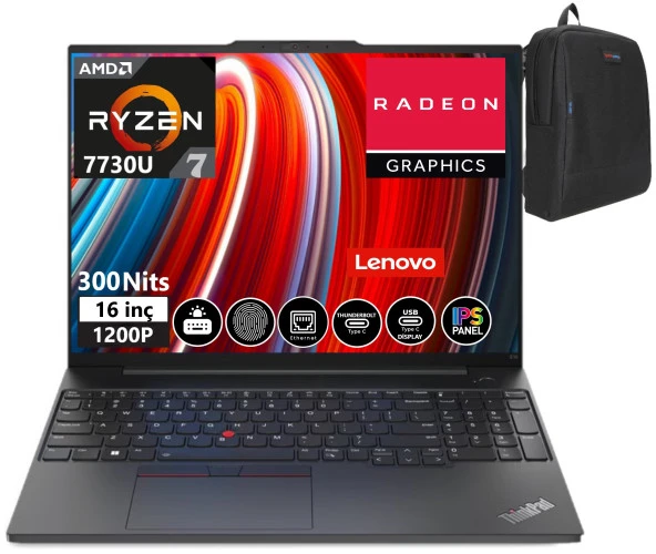 Lenovo Thinkpad E16 Gen1 Amd Ryzen™ 7 7730U 8 GB 256GB SSD 16" Dos Wuxga IPS Dizüstü Bilgisayar TB21JT0017TX01+WEBLEGELSINÇANTA