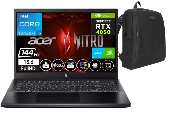 Acer Nitro V 15 Intel Core I5 13420H 16GB Ddr5 Ram 512GB SSD 6gb RTX4050 15,6 Inç 144Hz IPS Fhd WINDOWS11PRO Taşınabilir Bilgisayar NHQNBEY00119+WEBLEGELSINÇANTA
