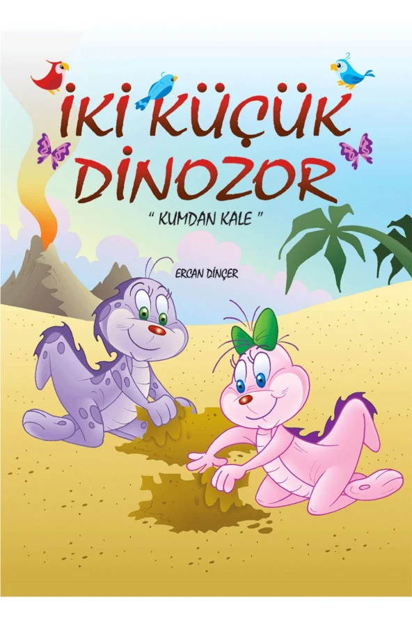 Mor Elma Iki Küçük Dinozor Kumdan Kale