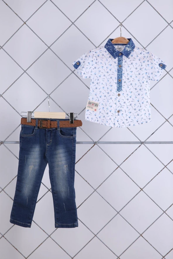 Babyhola Pamuk Gömlek Kot Pantolon Erkek Bebek Çocuk Bayramlık Takım Elbise 22356