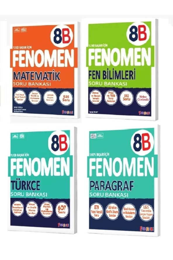 8. Sınıf Matematik (B) - Fen Bilimleri (B) - Türkçe (B) - Paragraf (B) Soru Bankası Seti (4 Kitap)