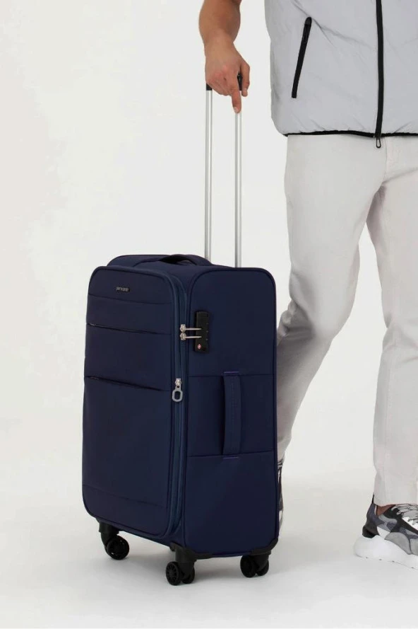 Pierre Cardin Ultra Light Hafif Lüx Kumaş Orta Boy Valiz Lacivert 04PC4200 - Resim 5