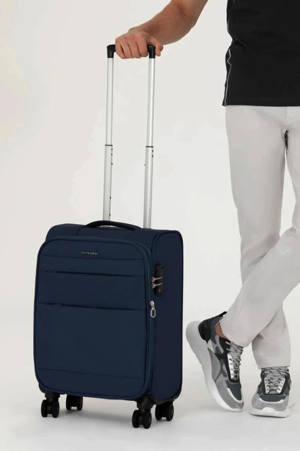 Pierre Cardin Ultra Light Hafif Lüx Kumaş Kabin Boy Valiz Lacivert 04PC4200 - Resim 5