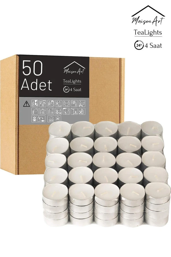50 Adet | Buhurdanlık Mumu | 4 Saat Yanan Tea Light Mum | Dekoratif Mumluk Mumu