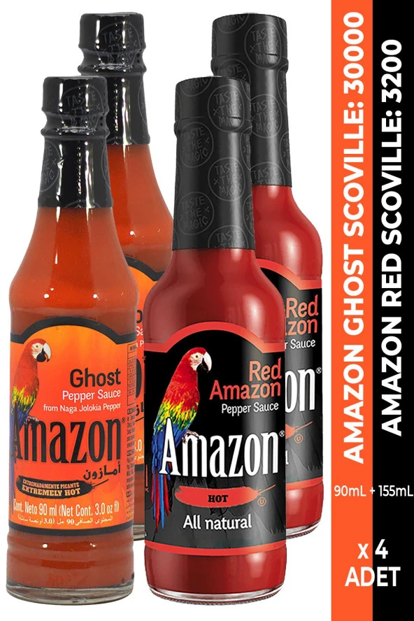 Amazon Ghost Scoville 30.000 + Red Scoville 3200 Acı Biber Sosu 4 Adet