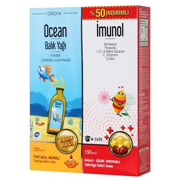 Ocean Portakallı Balık Yağı Şurubu 150 ml + İmunol Şurup 150 ml 2 li Set