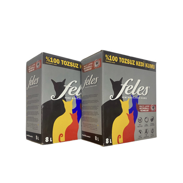 Feles Kedi Kumu %100 tozsuz 8 lt x2 Adet - 2