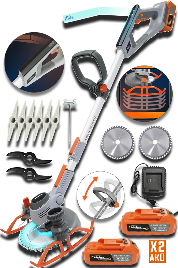 Lieber German Alman 21Volt Dijital Devir Göstergeli 2x Akülü Kenar Ot Çalı Biçme Makinesi - 2
