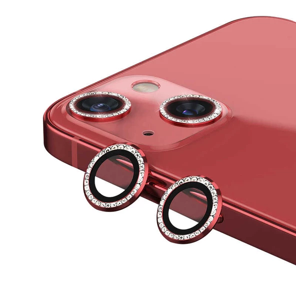 Apple iPhone 13 Mini Taşlı Kamera Lens Koruyucu Çerçeveli Koruyucu