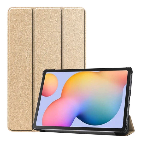 KNY Samsung Galaxy Tab A9 Plus SM-X210 Kılıf Arkası Şeffaf Standlı Uyku Modlu Smart Cover Gold