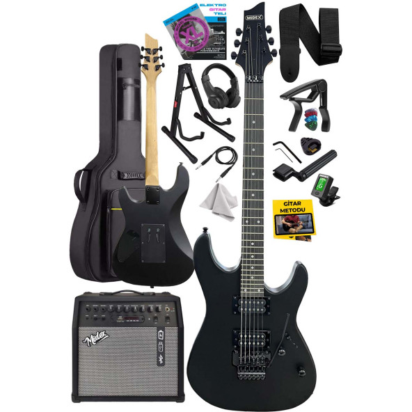 Midex GRX-300-50-AMP Profesyonel Elektro Gitar Seti 50 Watt Gainli Şarjlı Bluetooth'lu Amfi ve Full Set - 2